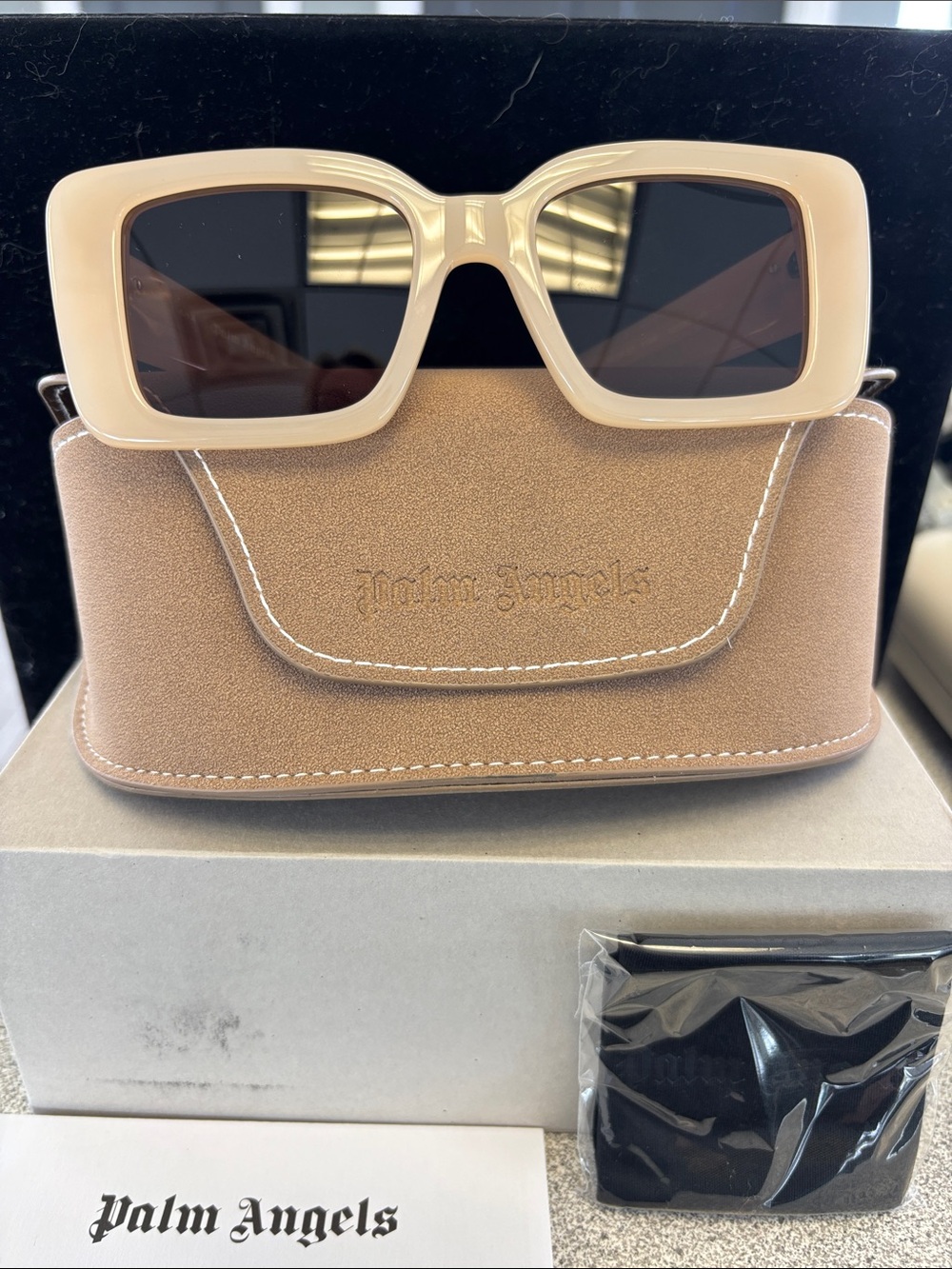 Palm Angels Beige Square Frame Sunglasses with Dark Lenses